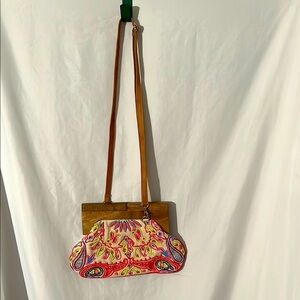 Alex Max Free Spirit Wood Frame Bright Beaded Patterned Crossbody Bag